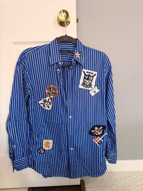 Polo by Ralph Lauren Blue & White Striped Patchwork Button-Down Shirt